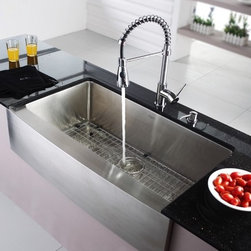 Kraus KHF200-36-KPF1612-KSD30CH  Farmhouse Sink With Faucet & Soap Dispenser - Kitchen Sinks