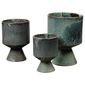 Blue Ceramic Berkeley Pots, Set of 3