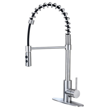 Runfine Single-Handle Pull Down Spring Tube Kitchen Faucet, Brushed Nickel