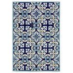 Liora Manne - Ravella Floral Tile Indoor/Outdoor Rug Navy, 5'x7'6" - This hand-hooked area rug features a crisp blue and white color palette that highlights a geometric and floral tile pattern that will effortlessly compliment any indoor or outdoor space. Made in China from a polyester acrylic blend, the Ravella Collection is hand tufted to create vibrant multi-toned detailed designs with tight textural loops and a high quality finish. The material is flatwoven, weather resistant and treated for added fade resistance, making this area rug perfect for indoor or outdoor placement. This soft, durable area rug is ideal for your patio, sunroom or those high traffic areas such as your kitchen, living room, entryway or dining room. Intricately shaded yarns bring to life the nature inspired designs of this collection that will beautifully accent your home. Limiting exposure to rain, moisture and direct sun will prolong rug life.