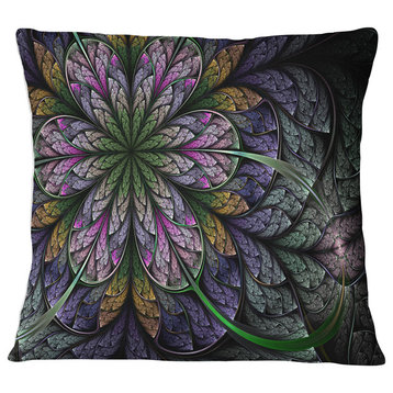 Purple and Blue Large Fractal Flower Pattern Floral Throw Pillow, 16"x16"
