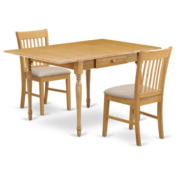 3-Piece S Kitchen Table Set, Drop Down Leaves Table, 2 Wooden Chairs, Oak