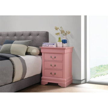 Glory Furniture Louis Phillipe 3 Drawer Nightstand in Pink
