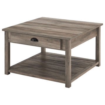 30" Square Country Coffee Table, Gray Wash