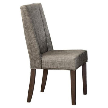 Wood&Fabric Dining Side Chair With Shallow Wing Back, Gray & DarkBrown, Set Of 2