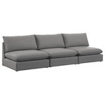 Meridian Furniture - Mackenzie Linen Textured Fabric Upholstered 3-Piece Modular Sofa, Grey - Mix and match the pieces from the Mackenzie series to create a beautiful seating group that's perfect for the whole gang. These exceptionally crafted sofas, sectionals, and other components are meant to be put together into an infinite number of configurations based on your particular needs and space requirements. Each is upholstered from top to bottom in soft durable linen textured in your choice of colors. Attach the pieces of your choice easily thanks to the included attachment latches.