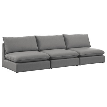 Mackenzie Linen Textured Fabric Upholstered 3-Piece Modular Sofa, Grey
