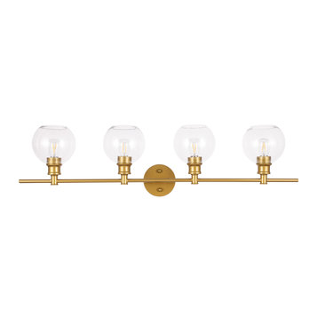 Brass Finish And Clear Glass 4-Light Wall Sconce