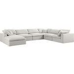 Meridian Furniture - Serene Linen Textured Fabric Deluxe Comfort 7-Piece U-Shaped Sectional, Cream - There's lots to love about the Serene linen textured deluxe cloud-like comfort modular collection, and this piece is not an exception. The soft cream linen textured fabric is cozy and sleek to the touch while the overstuffed down/feather cushions provide gentle support so you can relax and unwind like a VIP. Customize your seating with this modular set by adding the pieces you like most. Latches under each piece make it easy to snap them into position for a look that's modern yet welcoming.