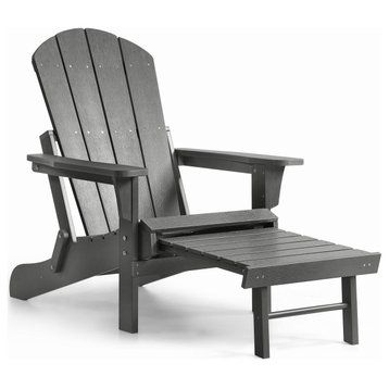 Hurley Stanton Drew Plastic/Resin Folding Adirondack Chair with Ottoman, Dark Gray