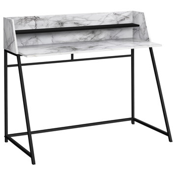 Computer Desk, Home Office, Laptop, 48"L, Work, Metal, White Marble Look