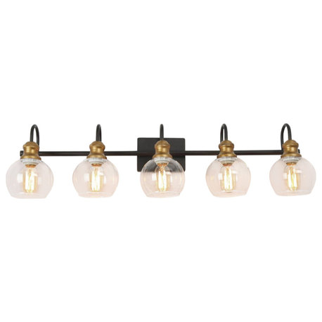 LNC 5-Lights Matte Black Aand Antique Gold Modern Bathroom Vanity Light