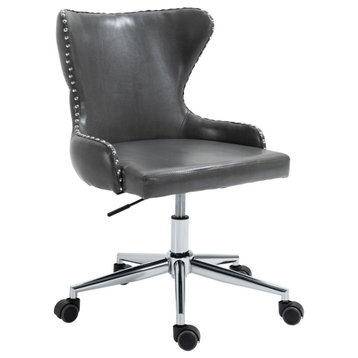 Hendrix Swivel and Adjustable Vegan Leather Office Chair, Gray, Rich Chrome Base
