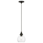Livex Lighting - Catania 1 Light Black With Brushed Nickel Accents Mini Pendant - The Catania single light pendant suspends simply, and it's great solo over focus points or set in pairs or trios over long counter tops and islands. It is shown in a black finish with a brushed nickel finish accent and clear glass.