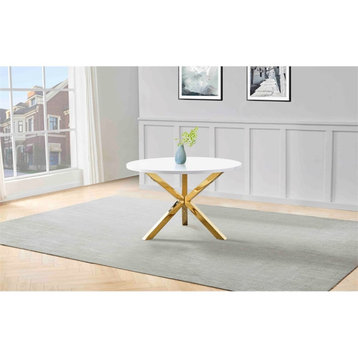 Blanca Round White Dining Table in Gold Stainless Steel(Seats 4)