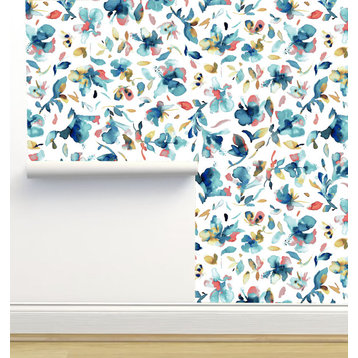 Watery Hibiscus-Blue Wallpaper by Ninola Designs, Sample 12"x8"