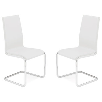 Aurora Set of 2 Dining Chair, Top Grain Leather, White