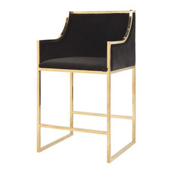 Worlds Away Hazel Counter stool, Brass & Black Velvet - Bar Stools And Counter Stools