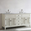Piedmont 72" Double Vanity With White Marble Top, Cream, Without Mirror