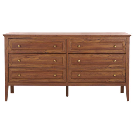 Safavieh Sondra 6 Drawer Dresser, Walnut/Gold