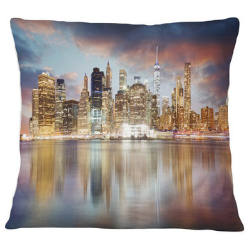 New York Skyline at Sunrise with Reflection. Cityscape Throw Pillow, 18"x18"