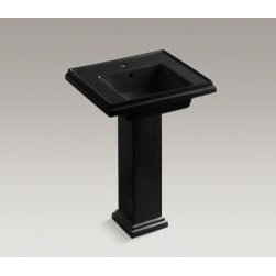 Black Black Tresham&reg; 24" Pedestal Bathroom Sink With Single Faucet Hole - Bathroom Sinks