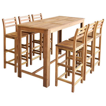 vidaXL Bar Table and Chair Wooden Dining Table Set 7 Piece Solid Acacia Wood