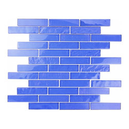 GBM Manufacturing - Landscape 12"x12" Textured Glass Linear Mosaic Tile,Mediterranean Blue - Mosaic Tile