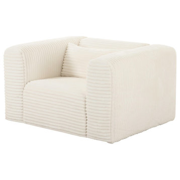 Tarra Fluffy Oversized Cream Corduroy Armchair - Cream