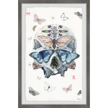 "Blooming Butterfly Skull" Framed Painting Print, 24"x36"