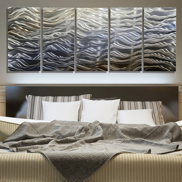Positivity - Modern Metal Wall Artwork in Gold and Silver with Blue Jewel Ton