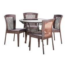 GDF Studio 5-Piece Dana Outdoor Multibrown Wicker Dining Set