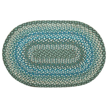 Sage, Ivory and Settlers Blue Braided Rug, 27"x45"
