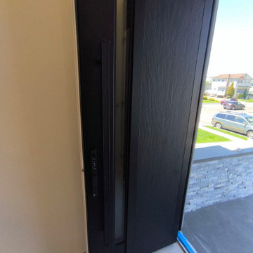 Dekton 0163 Ardesia Nero, double doors with transom; fingerprint smart lock