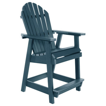 Patio Counter Height Adirondack Chair With Arms and Slatted Seat, Nantucked Blue