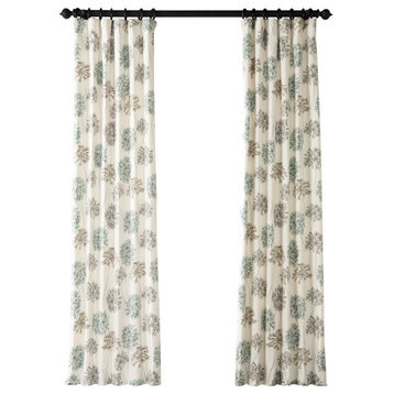 Allium Blue Gray Printed Cotton Curtain Single Panel, 50"x84"