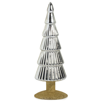Dembe 9.5" Silver Glass Tree on Gold Glitter Base, Set of 2