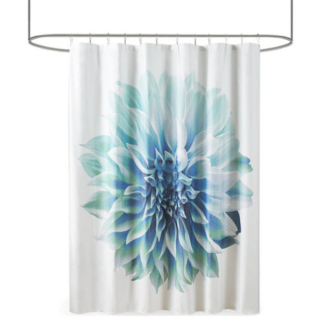 Madison Park Norah Printed Floral Cotton Shower Curtain, Aqua