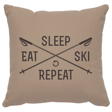 Image Pillow 16x16 Sleep,Eat,Ski,Repeat Cotton Alabaster