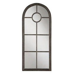 DISTRESSED BLACK ARCHED WINDOW MIRROR - Products