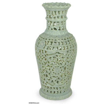 NOVICA Floral Honor And Soapstone Vase