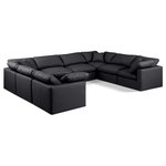 Meridian Furniture - Indulge Upholstered Modular U-Shaped Sectional, Black, 8-Piece: 4 Armless Chair, 4 Corner Chair, Fiber Stuffed Vegan Leather - Experience ultimate comfort and style with our brown vegan leather Indulge Armless Chair. The luxurious vegan leather will elevate the aesthetic of any room. This chair provides ample space for you to relax while its modular build offers the option of unlimited configurations. Whether you're looking to add a stylish element to your living room or a comfortable seating option to your bedroom, this chair is the perfect choice.