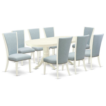 East West Furniture Vancouver 9-piece Wood Dining Set in Linen White