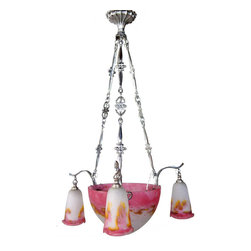 French Muller Freres Glass Three-Arm Dish Chandelier - Pendant Lighting