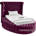 Meridian Furniture - Luxus Button Tufted Velvet Round Bed, Purple, Twin - Marvel at the remarkable beauty and graceful lines of this round Luxus purple velvet twin size bed. The headboard, footboard and side rails are all adorned with deep button tufting, and there is nailhead trim on both sides of the tall headboard. The footboard and side rails all contain ample storage and seating, making it easy to sit down in comfort so you can put on your pants or shoes.