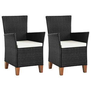 vidaXL 2x Patio Chairs Poly Rattan Wicker Black Seat Dining Garden Seating  - Tropical - Outdoor Dining Chairs - by Vida XL International B.V. | Houzz