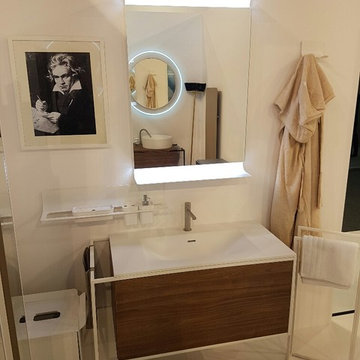 Wall Mounted Single Sink Bathroom Vanity Walnut/ Black