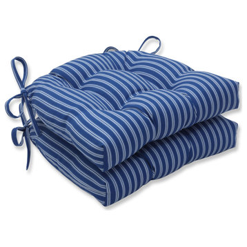 Resort Stripe Blue Outdoor Deluxe Tufted Chairpad Set of 2