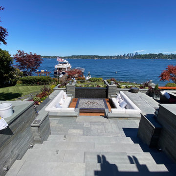 Waterfront Bluestone firepit, water feature, entertainment areas
