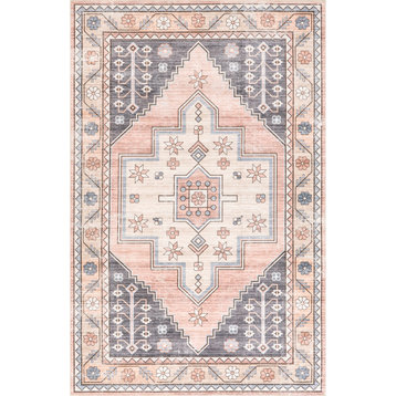nuLOOM Catreena Transitional Floral Machine Washable Area Rug, Pink 8' x 10'